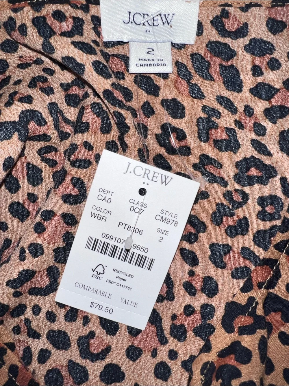 J. Crew Leopard Print Peplum Blouse Womens Size 2 Puff Sleeve Tie Front Top NWT